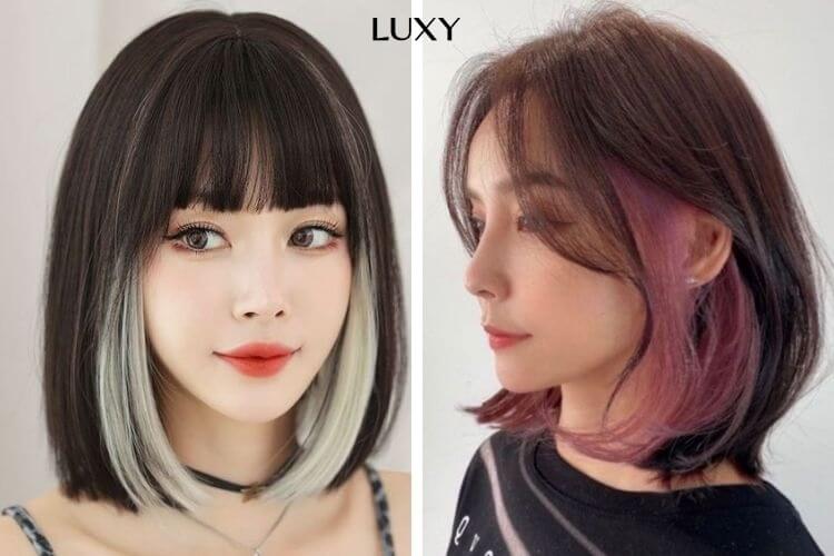 Tóc ngắn duỗi thẳng nhuộm highlight cho mùa hè