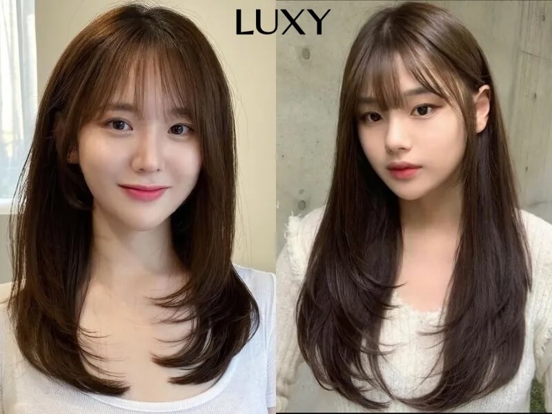 Tóc dài cắt layer mái cho khuôn mặt dài và gầy