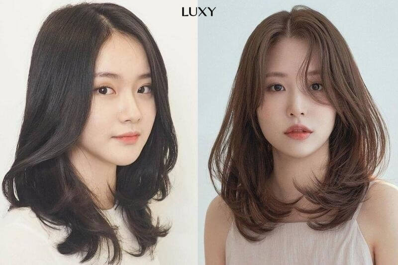 Tóc dài xoăn mái bay cho khuôn mặt tròn