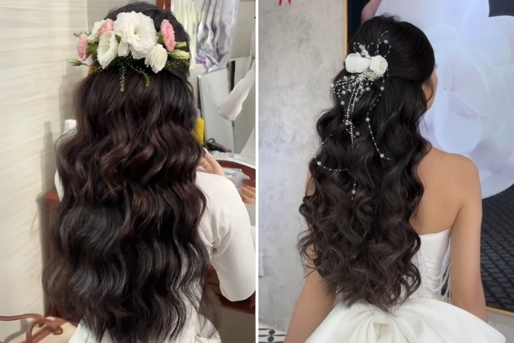 Kiểu tóc giả nối dài cho cô dâu dáng xoăn