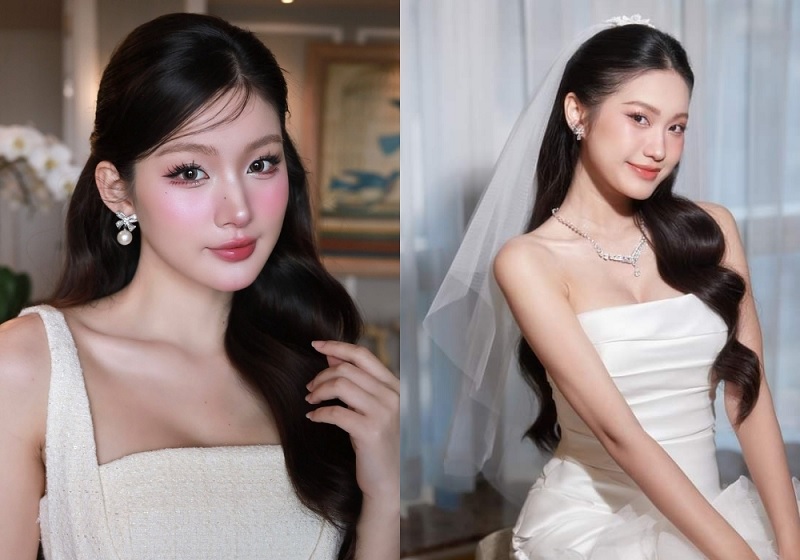 Kiểu tóc cô dâu ép thẳng thả suông