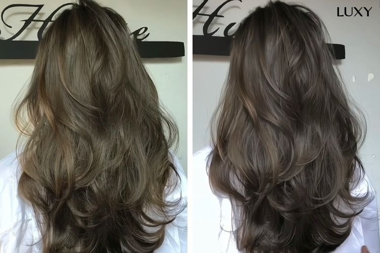 Tóc giả dài uốn đuôi gợn sóng