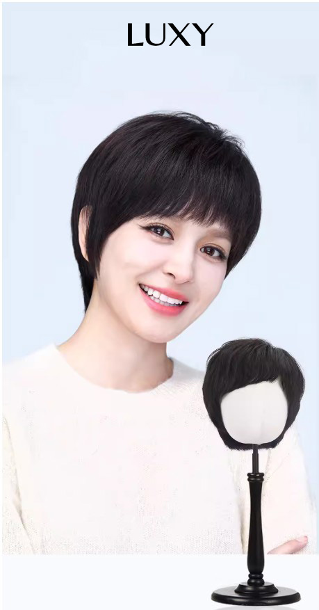 Tóc giả LUXY kiểu tém trung niên trẻ trung bằng tóc thật