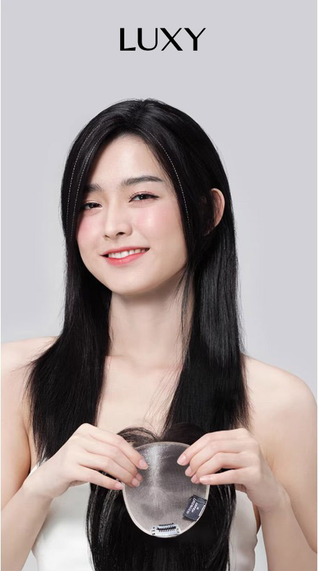 Tóc giả LUXY mái phủ hói bạc size rộng tăng độ dày bồng bềnh bằng tóc thật tự nhiên