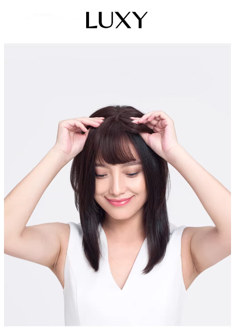 Tóc giả mái phủ hói nữ LUXY kiểu mái thưa size vừa 8x12cm bằng tóc thật