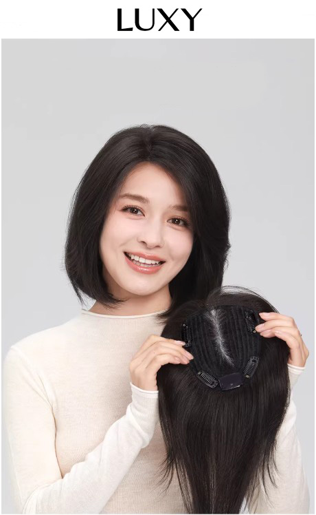 Tóc gải mái phủ hói bạc LUXY size 13,5x12 cm móc tay mono bằng tóc thật