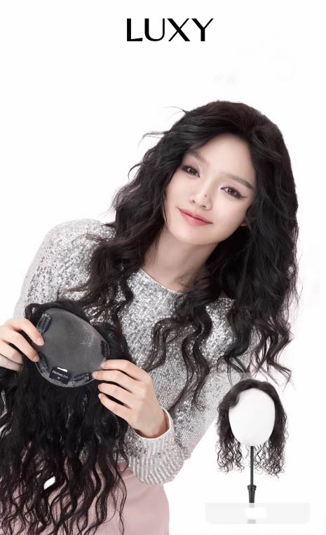 Tóc giả mái phủ hói bạc LUXY xoăn lọn mềm mại tự nhiên bằng tóc thật