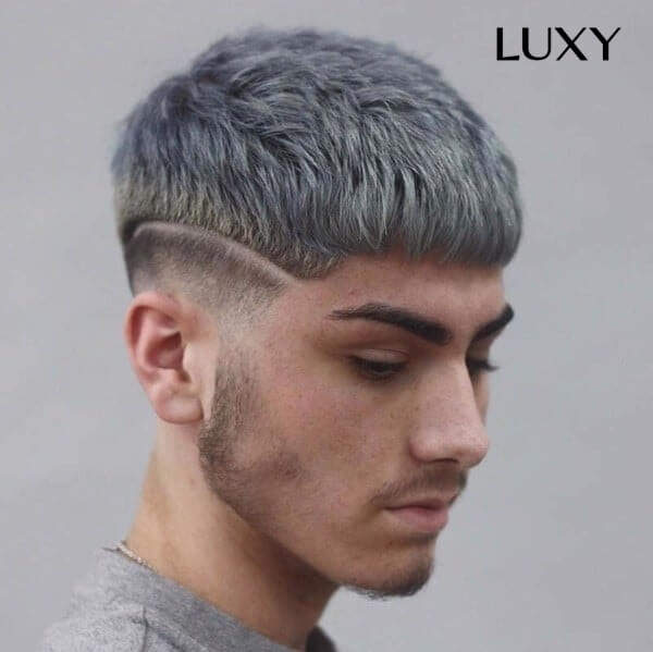Tóc giả nam Mohican màu xám khói