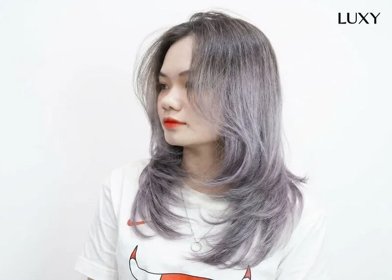 Tóc giả màu xám khói layer dài tỉa đuôi