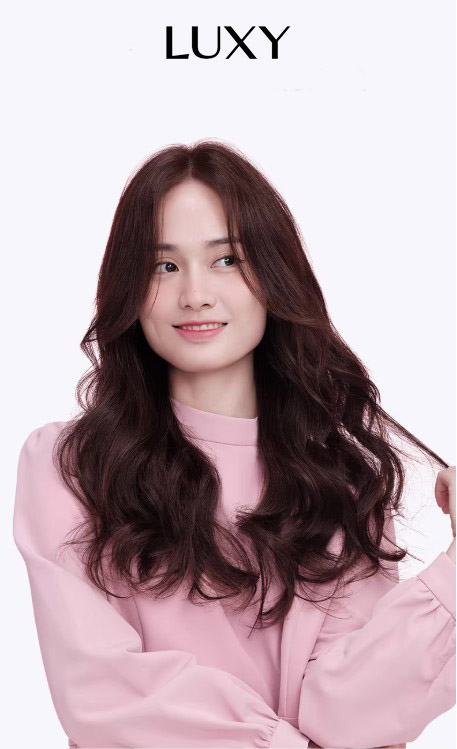 Tóc giả nữ LUXY dáng dài xoăn lơi màu nâu thời trang bằng tóc thật