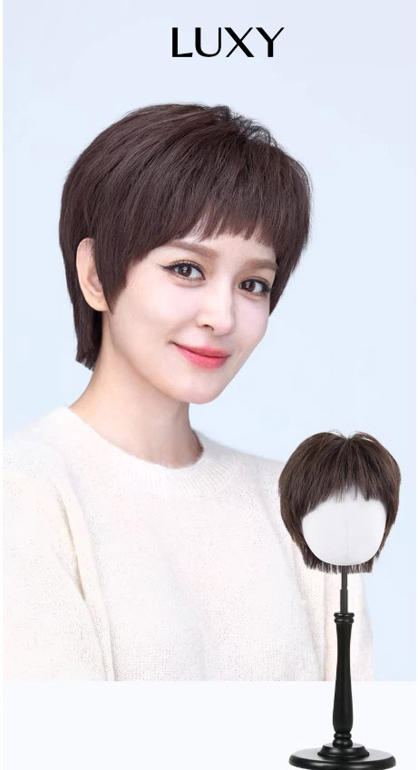 Tóc giả nữ LUXY tém ngắn móc tay thủ công toàn bộ da đầu