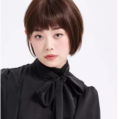 Tóc giả nữ ngắn kiểu bob có mái bằng tóc thật có da đầu