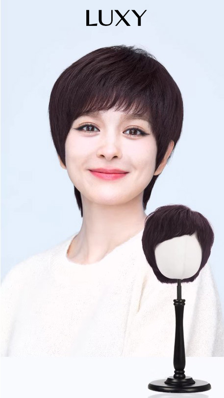 Tóc giả nữ ngắn LUXY móc tay thủ công mono bằng tóc thật