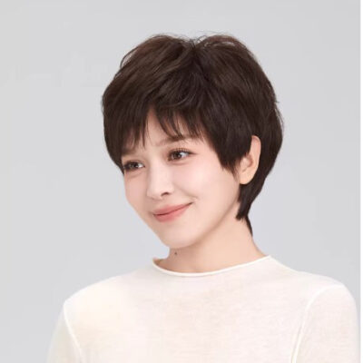 Tóc giả nữ nguyên đầu LUXY kiểu tém mái thưa móc tay da đầu mono bằng tóc thật