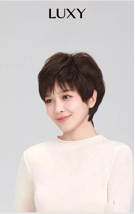 Tóc giả nữ nguyên đầu LUXY kiểu tém mái thưa móc tay da đầu mono bằng tóc thật
