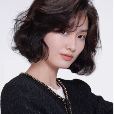 Tóc giả nữ nguyên đầu LUXY ngang cằm xoăn bồng mái bay bằng tóc thật có da đầu