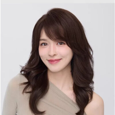 Tóc giả nữ nguyên đầu LUXY xoăn lọn to dài ngang lưng có mái trẻ trung bằng tóc thật có da đầu