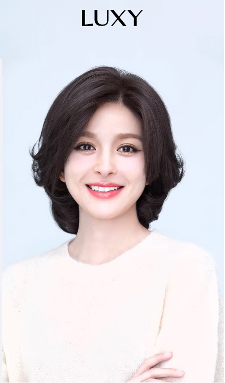 Tóc giả nữ nguyên đầu LUXY xoăn ngắn chữ C rẽ ngôi giữa tự nhiên mái xoăn bằng tóc thật có da đầu