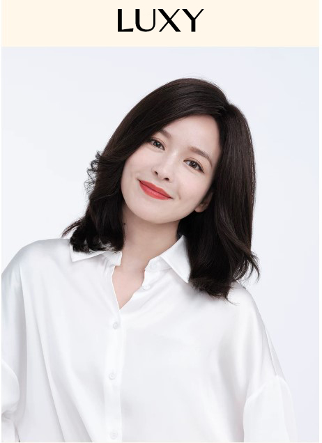 Tóc giả nữ thiết kế LUXY xoăn nhẹ rẽ ngôi dài đến xương quai xanh bằng tóc thật có da đầu