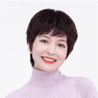 Tóc giả tém nữ LUXY xoăn trung niên bằng tóc thật tự nhiên