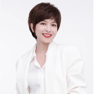 Tóc giả tém ngắn LUXY mái xéo nâu sẫu thời trang bằng tóc thật